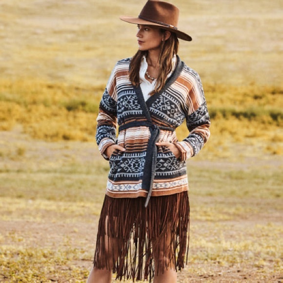 Stetson Suede Leather Fringe Skirt Brown Boho Western NWT $360 SZ 10 - Picture 1 of 14